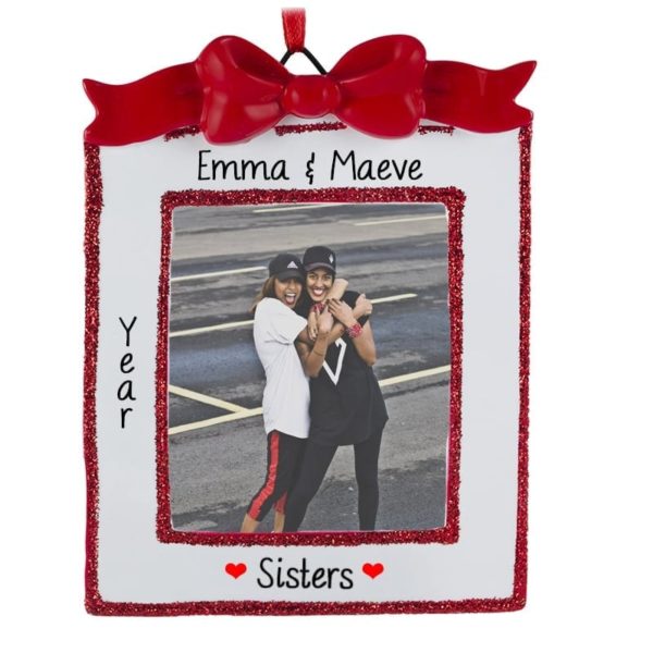 Sisters Picture Frame RED Bow Ornament Easel Back