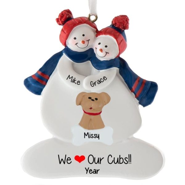 Chicago Cubs Couple + Dog Personalized Ornament BLUE & RED