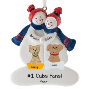 Chicago Cubs Couple + 2 Pets Personalized Ornament BLUE & RED