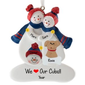 Chicago Cubs Snow Family Of 3 + Dog BLUE & RED Ornament