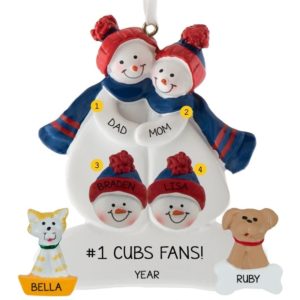 Chicago Cubs Snow Family of 4 +2 Pets BLUE & RED Ornament