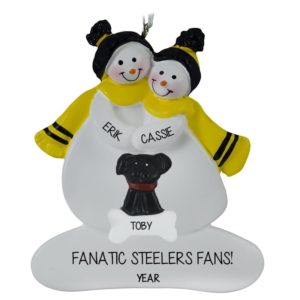 Pittsburgh Steelers Couple And DOG BLACK And GOLD Ornament