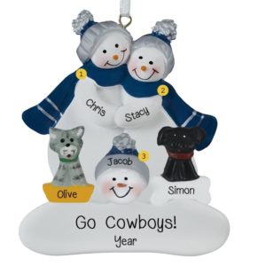 Dallas Cowboys Family Of 3 + 2 Pets NAVY & SILVER Ornament