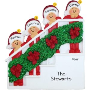 Personalized Family Of 4 On Christmasy Stairs Ornament