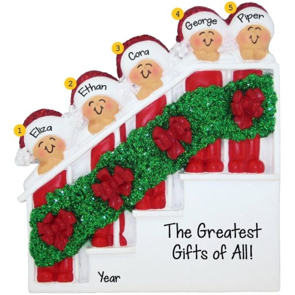 Personalized 5 Grandkids On Christmasy Stairs Ornament
