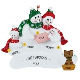 Couple Holding Baby GIRL + 1 Kid And CAT Ornament