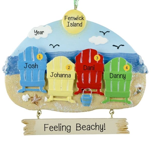 Personalized Family Of 4 Beach Chairs In Sand Ornament