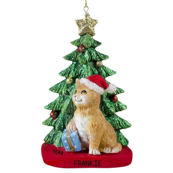 Image of ORANGE & WHITE Cat Santa Hat With Christmas Tree Ornament And Table Top Decoration