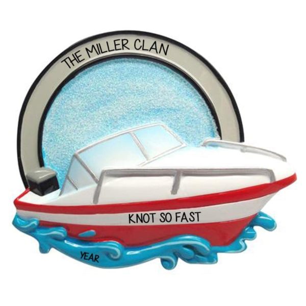 Personalized Speed Boat In Wavy Water Glittered Ornament