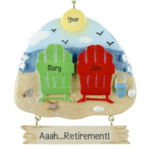 Retirement Couple Beach Chairs Dangling Plaque Ornament