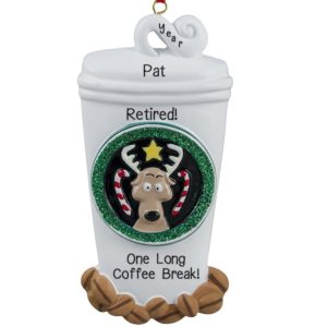 Image of Retired Long Coffee Break Reindeer Glittered Ornament