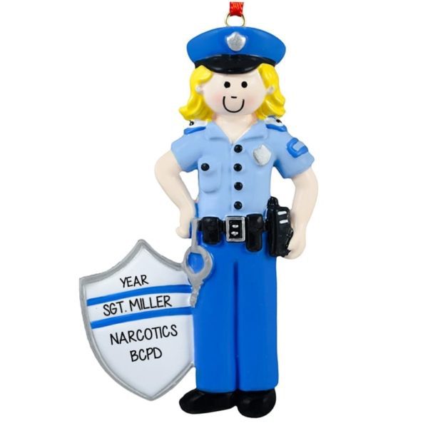 Personalized FEMALE Police Officer In Uniform Ornament BLONDE