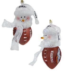 Denver Broncos Snowman Atop Licensed Football Ornament