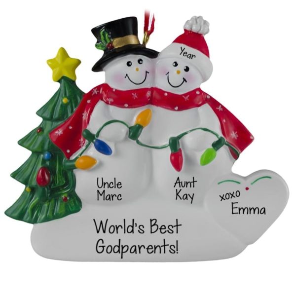 World's Best Godparents Snow Couple With Colorful Lights Ornament