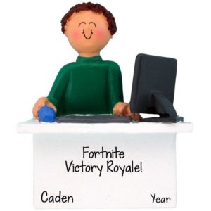 Image of BOY Playing Fortnite On Computer Ornament BROWN Hair