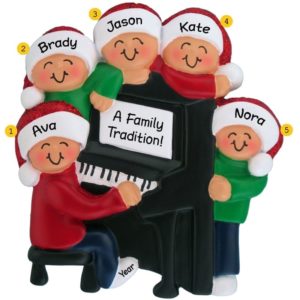 Personalized Family Or Group Of 5 Around Piano Ornament