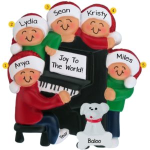 Personalized Family Or Group Of 5 + Pet Around Piano Ornament