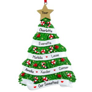 Personalized 7 Grandkids Decorative Christmas Green Tree Ornament