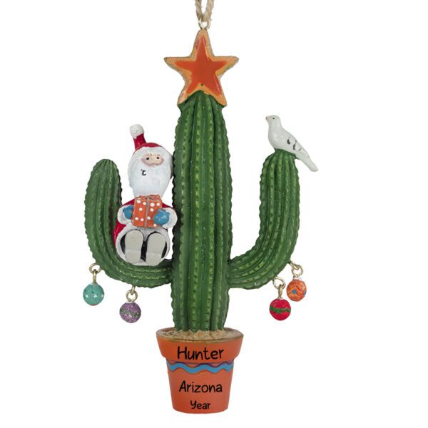 Santa Sitting On Festive Saguaro Cactus Ornament