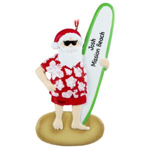 Personalized Santa Holding Surfboard Christmas Ornament