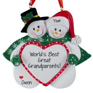 World's Best Great Grandparents Snow Couple Heart Ornament