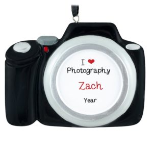 Personalized I Love Photography Black Camera Ornament