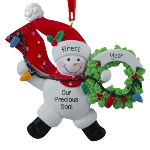 Personalized Little Son RED Snowman Lights Ornament