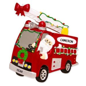 Image of Fire Truck Santa Driving Personalized Christmas Ornament