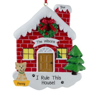 Family Red BRICK House With Cat Ornament