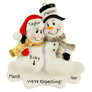 Personalized Pregnant Snow Couple With Due Date Ornament