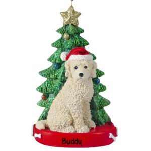 Labradoodle CREAM With Christmas Tree Personalized Ornament And Table Top Decoration