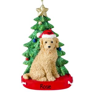 Image of Labradoodle BROWN With Christmas Tree Personalized Ornament And Table Top Decoration