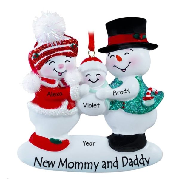 New Mom And Dad Snow Family Real Pompoms Ornament