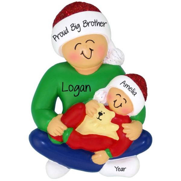 Personalized Big Brother Holding Baby Girl Ornament