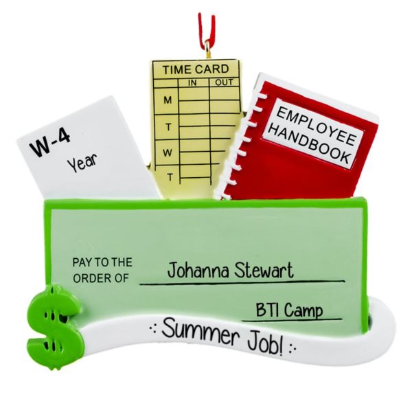 Summer Job Paycheck Employee Handbook Personalized Ornament