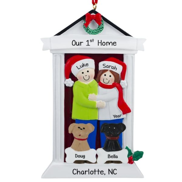 First Home Door Couple With 2 Pets Ornament