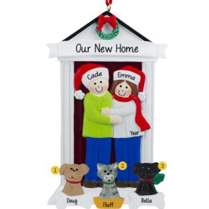 Image of New Home Door Couple With 3 Pets Ornament