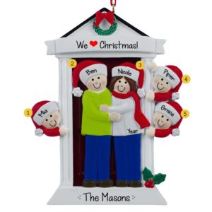 Image of Personalized Door Family Of 5 Ornament BRUNETTE