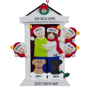 Image of New Home Door Family Of 5 + 2 Pets Ornament BRUNETTE