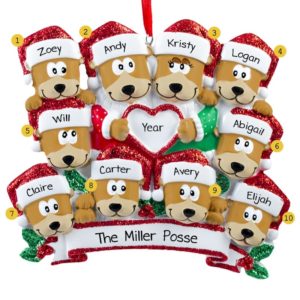 Image of Personalized Brown Bear Family Of 10 Glittered Ornament