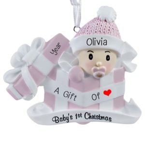 Baby GIRL's 1st Christmas In PINK Present Ornament
