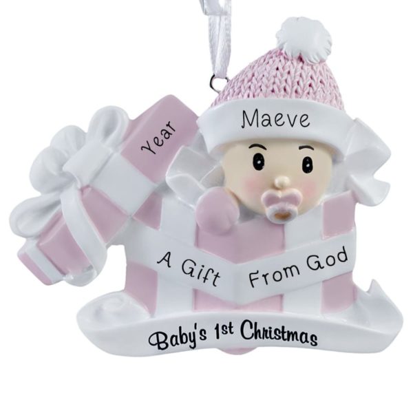 Our Gift From God Baby GIRL In Present Ornament