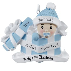 Our Gift From God Baby BOY In Present Ornament