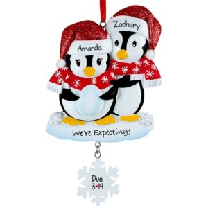 Personalized We're Expecting Penguin Couple Dangling Flake Ornament