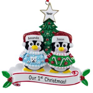 Our 1st Christmas 2 Penguins Wearing Ugly Sweaters Ornament