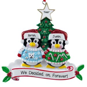 Married Penguins Wearing Ugly Sweaters Ornament
