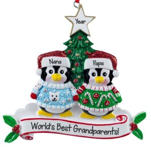 Grandparents Penguins Dressed In Ugly Christmas Sweaters Ornament