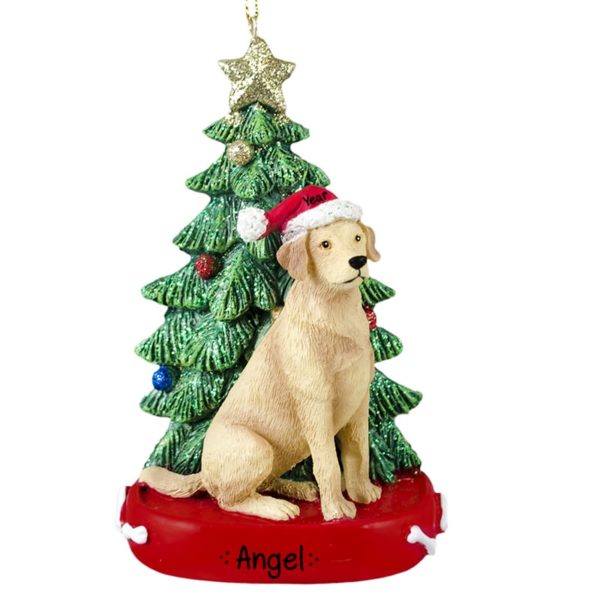 Personalized YELLOW Lab With Christmas Tree Personalized Ornament And Table Top Decoration