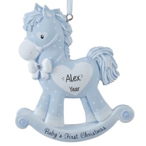 Baby Boy's 1st Christmas BLUE Rocking Horse Personalized Ornament