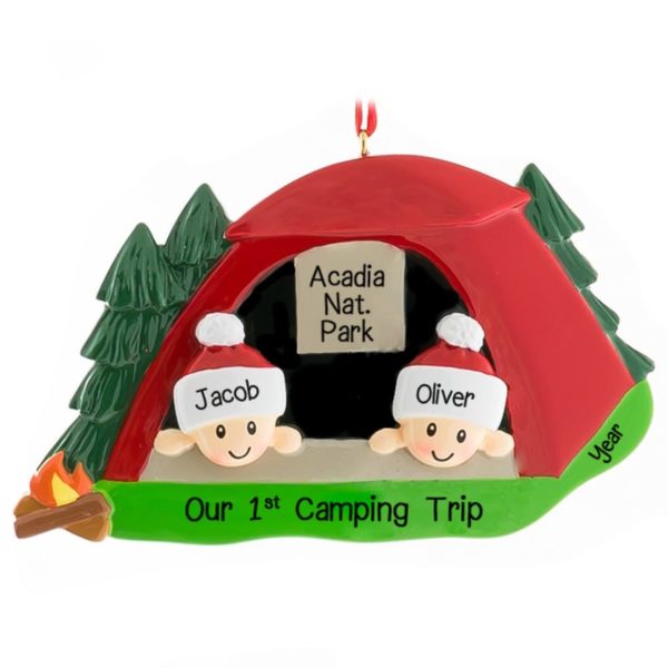 Image of First Tent Camping Trip For 2 Kids Ornament